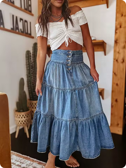 Angesagter, modischer Denimrock mit Knopfleiste