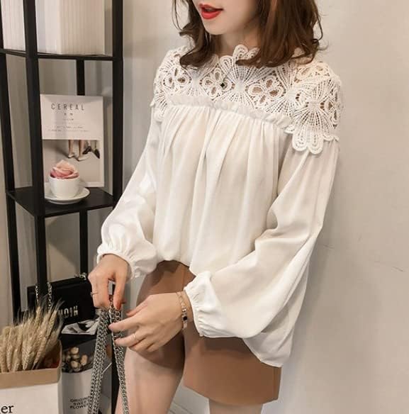 Baumwollmischung Bluse – Spitzenschulter & Lockere Passform