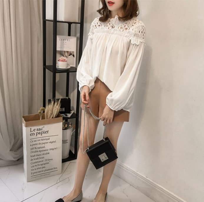 Baumwollmischung Bluse – Spitzenschulter & Lockere Passform