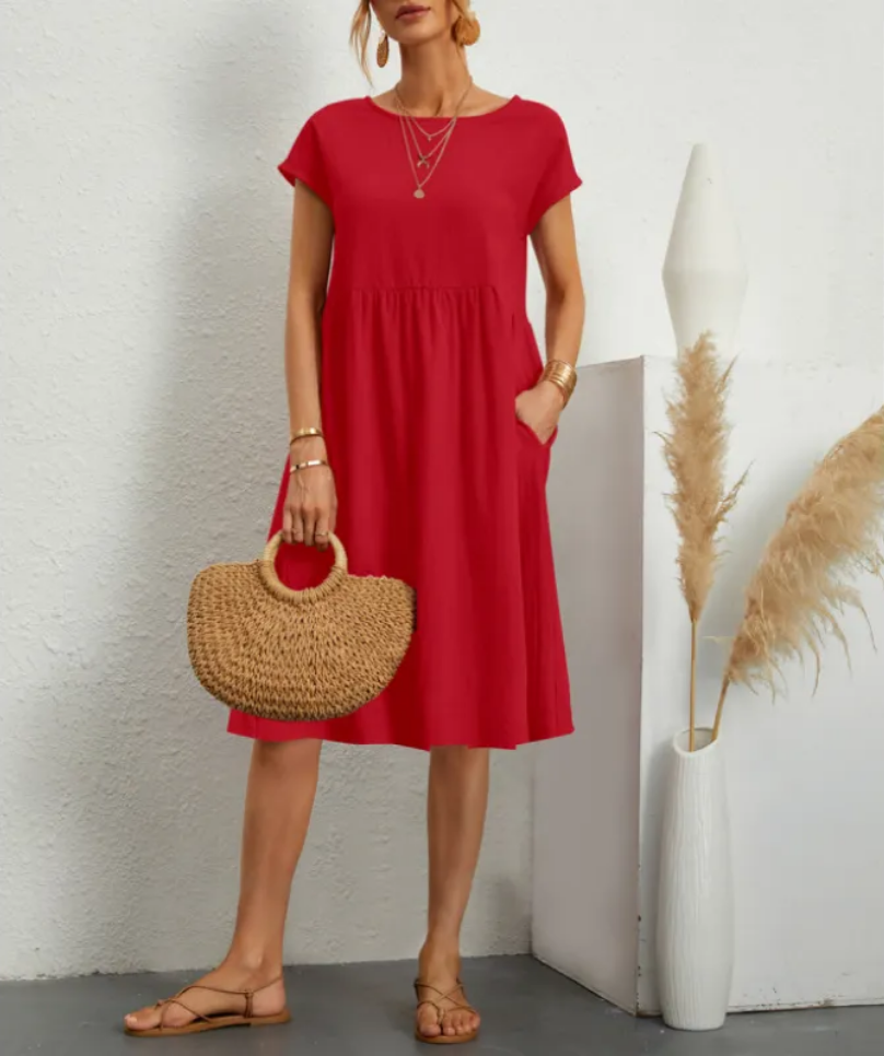 Baumwollmix-Kleid – Seitentaschen & lockere Form