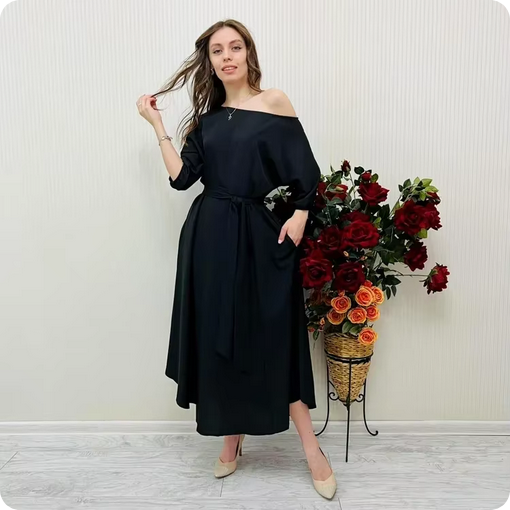 Baumwollmix-Kleid – Taillenschleife & ausgestellter Saum