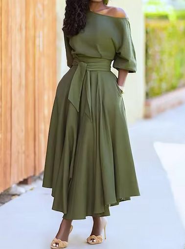 Baumwollmix-Kleid – Taillenschleife & ausgestellter Saum