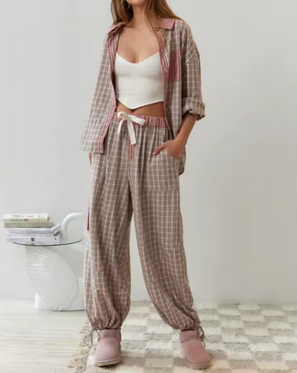 Bequemer Homesuit - Hemd mit Knopfleiste & elastischer Taillenbund