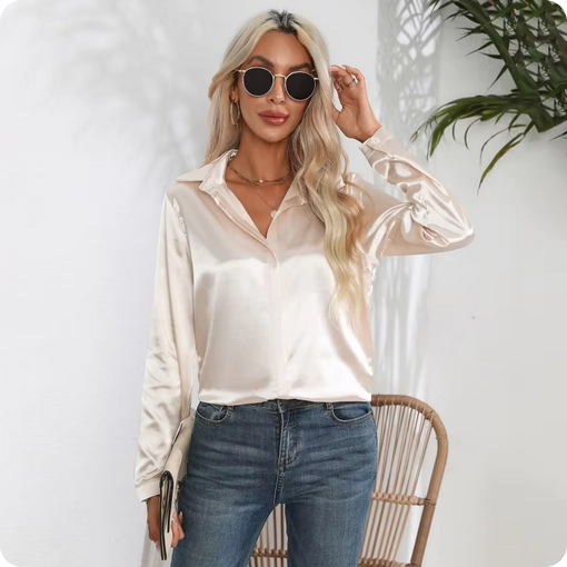Bluse – Glänzend & mittlere Passform
