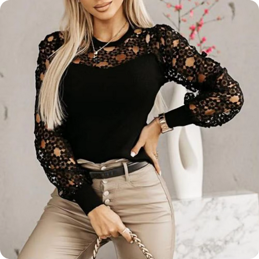 Bluse – Mit Spitzeneinsätzen & transparentem Oberteil