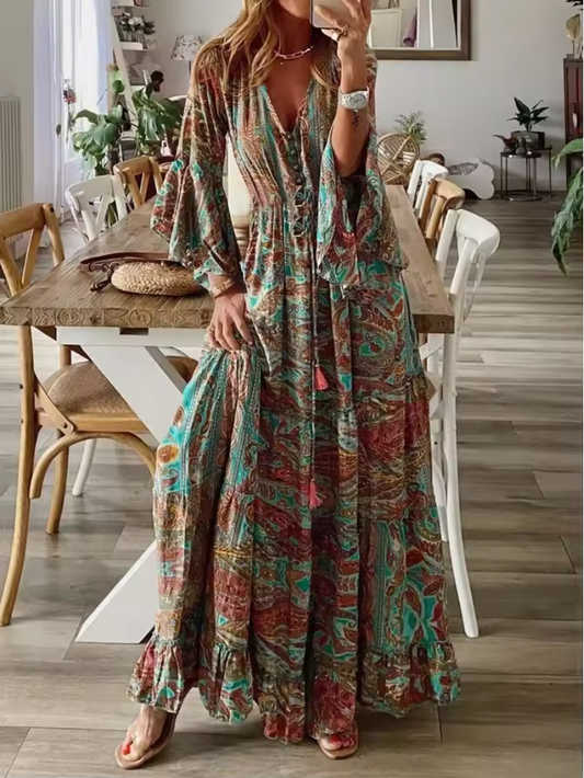Boho-Kleid - Hohe Taille & farbenfrohes Design
