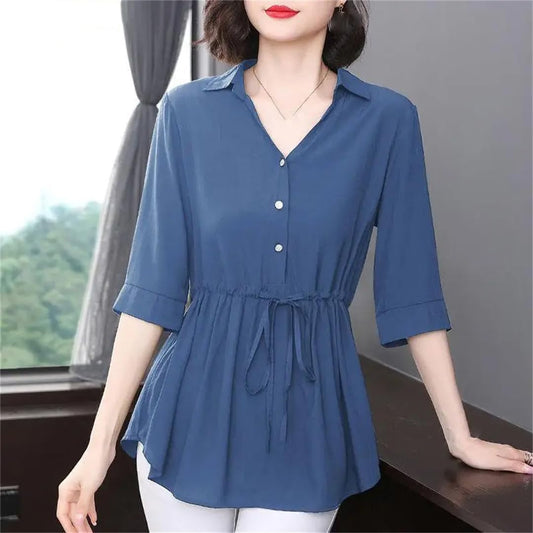 Chiffonbluse – V-Ausschnitt & leicht tailliert