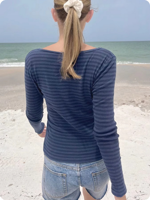 Crop-Top – Henley-Ausschnitt mit Streifenstruktur