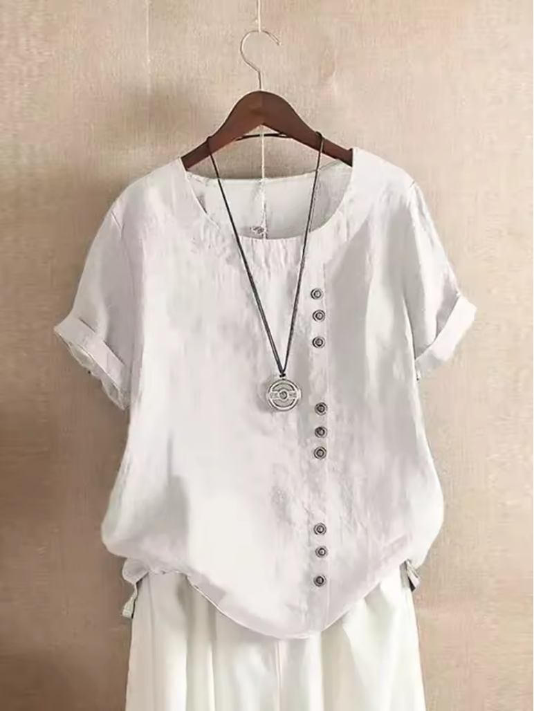 Damen Bluse - Asymetrische Knopfleiste & eingekrämpelte Ärmel