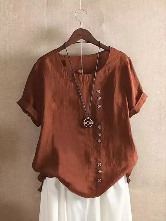 Damen Bluse - Asymetrische Knopfleiste & eingekrämpelte Ärmel