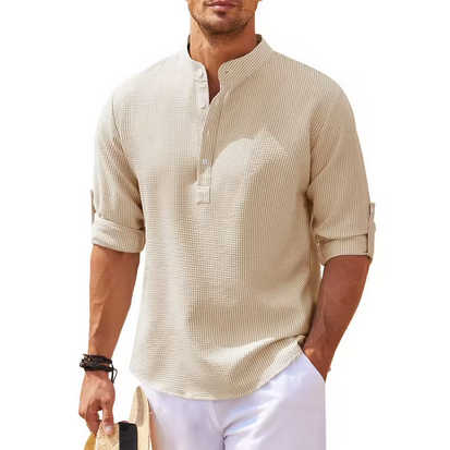 Elegantes Leinenshirt - Mit Stehkragen & kurzer Knopfleiste