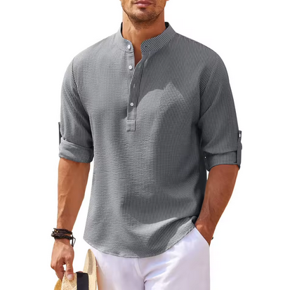 Elegantes Leinenshirt - Mit Stehkragen & kurzer Knopfleiste