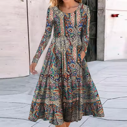 Elegantes Midikleid mit Farbkontrasten