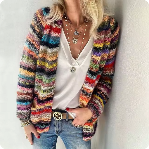 Farbenfroher Cardigan - mit offenem Design