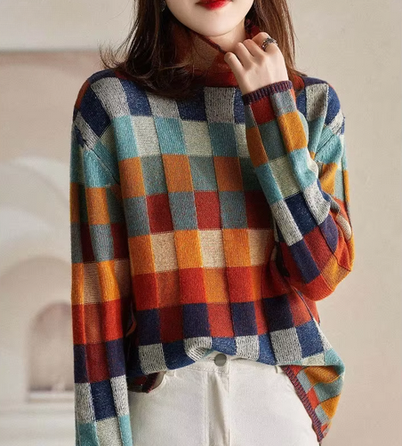 Farbenfroher, leichter Strickpullover für Damen