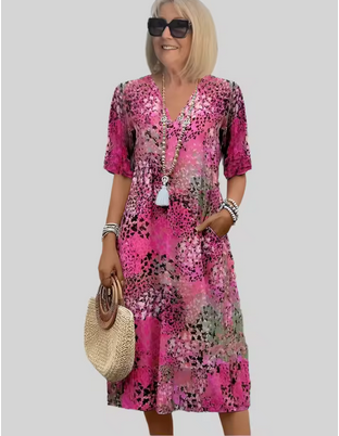 Farbenfrohes Sommerkleid - V-Ausschnitt und hübsche Muster
