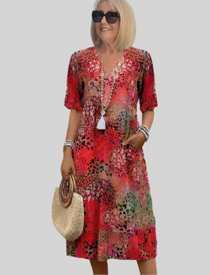 Farbenfrohes Sommerkleid - V-Ausschnitt und hübsche Muster