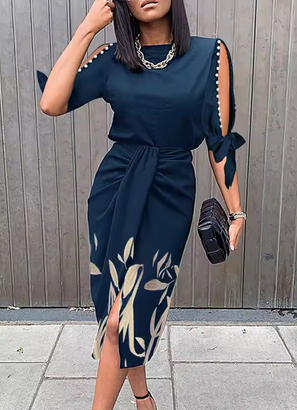 Hübsches Abendkleid - Geschlitzte Ärmel & Verzierungen