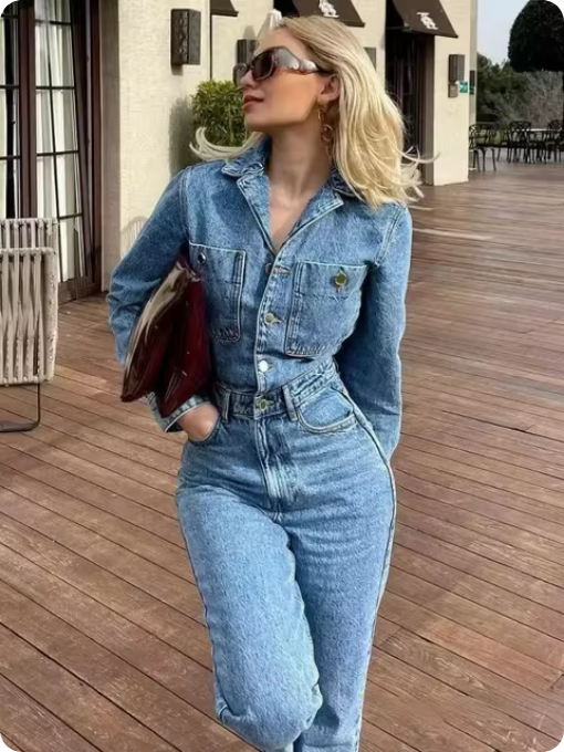 Jeans Langarmoverall - Mit großen Brusttaschen