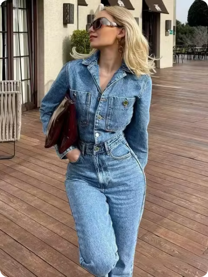Jeans Langarmoverall - Mit großen Brusttaschen