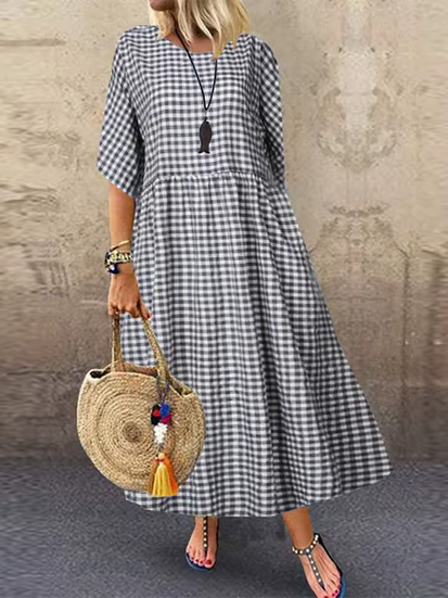 Kariertes Maxikleid - lang & weit geschnitten