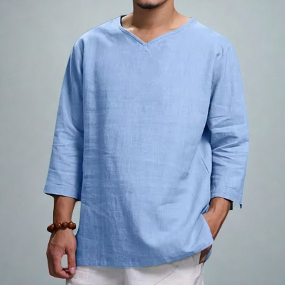 Klassisches Leinenshirt mit V-Ausschnitt