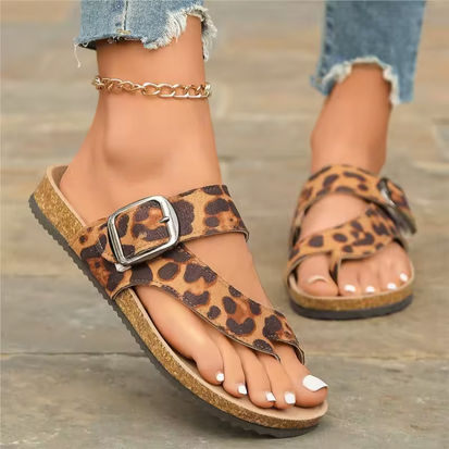 Komfortable Sandalen mit Leomusterung - Dämpfende Sohle