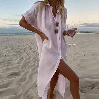Langes, leichtes Sommerkleid mit Knopfleiste