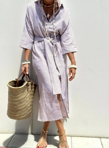 Lässiges Blusenkleid - Zweifarbiges & gestreiftes Sommerkleid