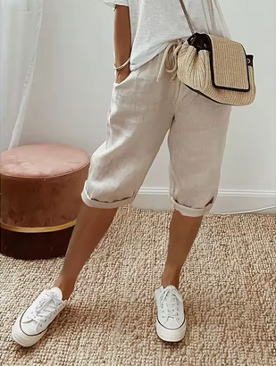 Leichte Leinenhose - Knielang & elastische Taille