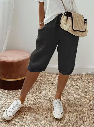 Leichte Leinenhose - Knielang & elastische Taille