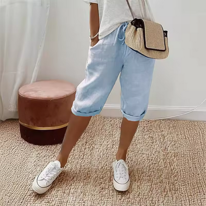 Leichte Leinenhose - Knielang & elastische Taille
