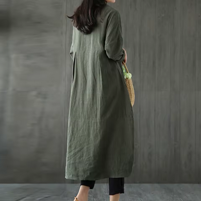 Leinenkleid im Tunikastil - Lang & O-Hals