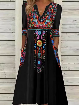 Midikleid mit Seitentaschen und hübschem Muster