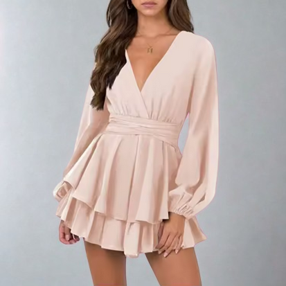 Minikleid für den Sommer - V-Ausschnitt und Gürtelzuhaltung