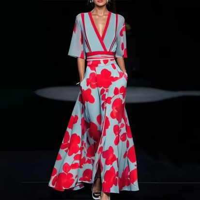 Modisches Maxikleid - Blumenmuster und A- Linie