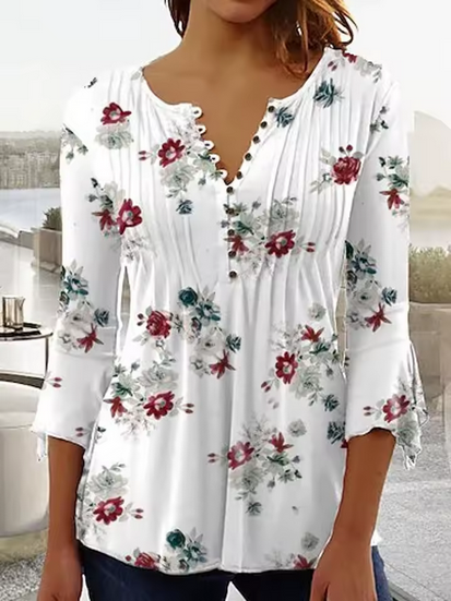 Originelle Sommerbluse - Halblange Ärmel und florale Muster