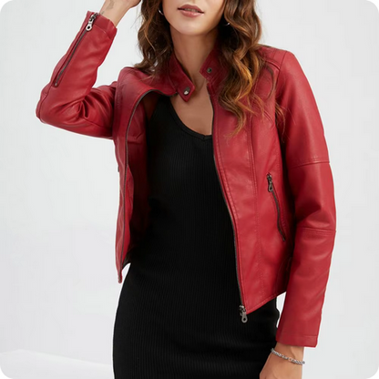 Originelle, elegante Lederjacke für Damen - Mit Stehkragen