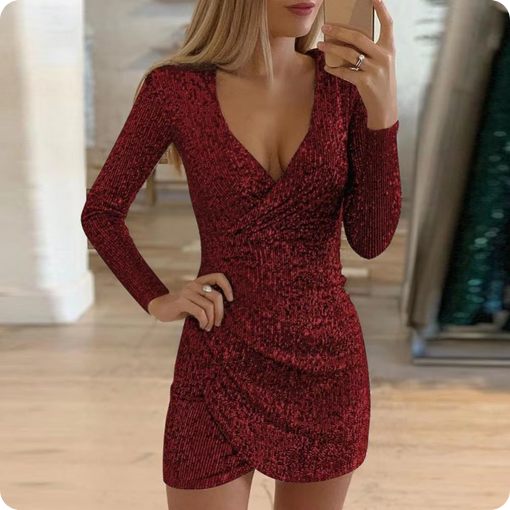 Pailletten-Minikleid – Seitliche Raffung & elastisches Material