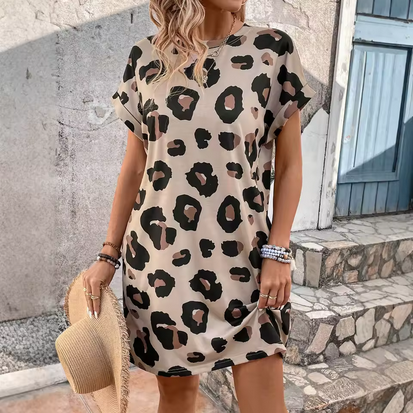 Trendiges Sommerkleid - Midikleid mit Leopardenmusterung