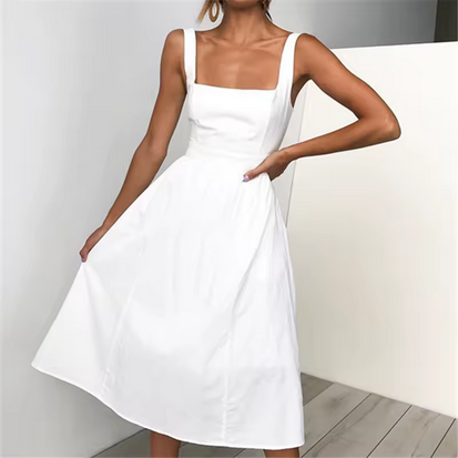 Sommerliches Midikleid - Breite Träger & quadratischer Ausschnitt