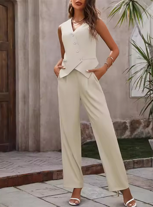 Stilvolles Sommerset - Elegante Weste & weit geschnittene Hose