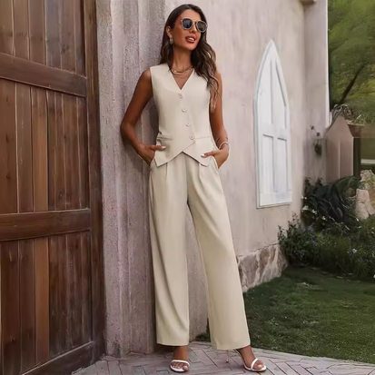 Stilvolles Sommerset - Elegante Weste & weit geschnittene Hose