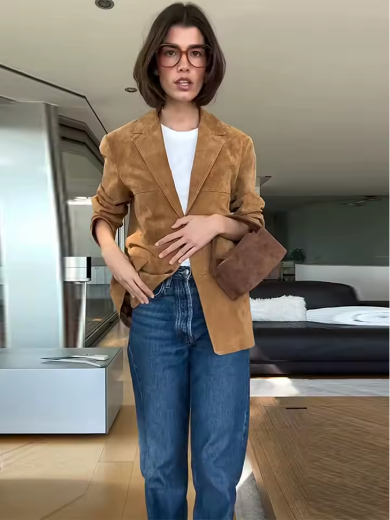 Stilvolles Wildlederjacket mit Knopfleiste