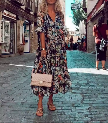 Trendiges Boho-Kleid - V-Ausschnitt & A-Linie