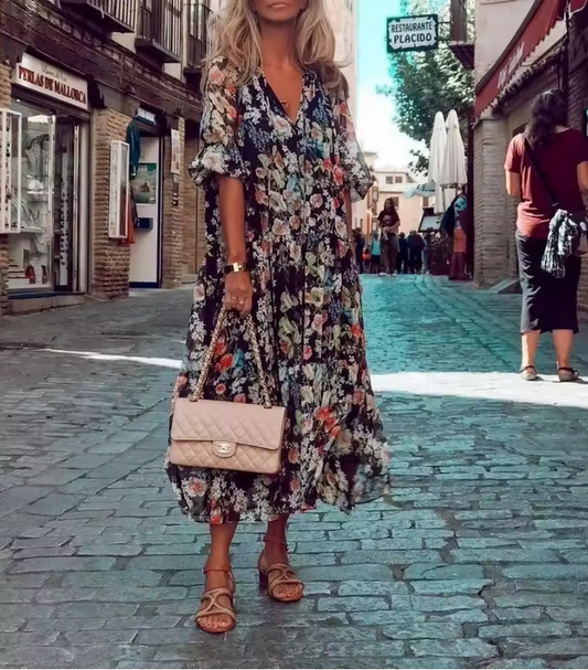 Trendiges Boho-Kleid - V-Ausschnitt & A-Linie