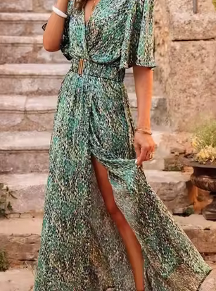 Trendiges Maxikleid mit Gürtel & originellen Mustern