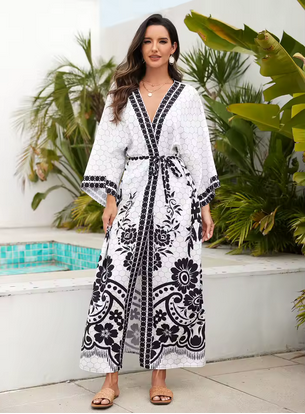 Weicher, eleganter Kimono - Hübsche Musterung & Gürtel