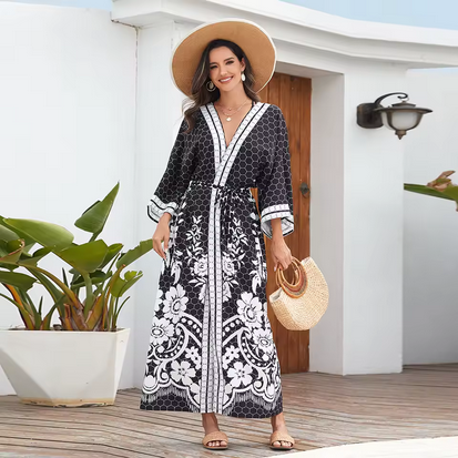 Weicher, eleganter Kimono - Hübsche Musterung & Gürtel