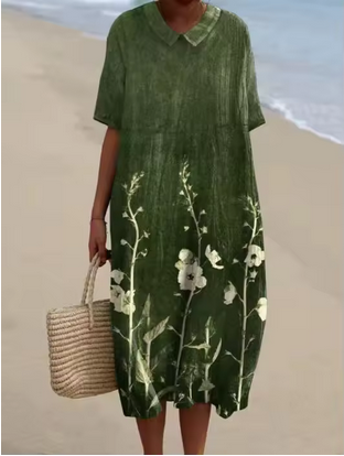 Weiches Leinenkleid mit verschiedenen Blumenmotiven